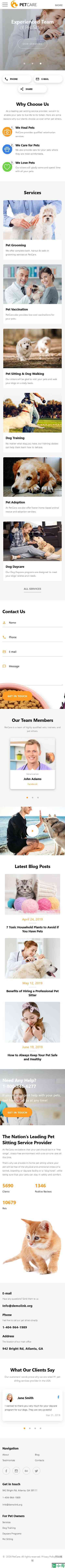 专业宠物护理机构网站模板-手机预览